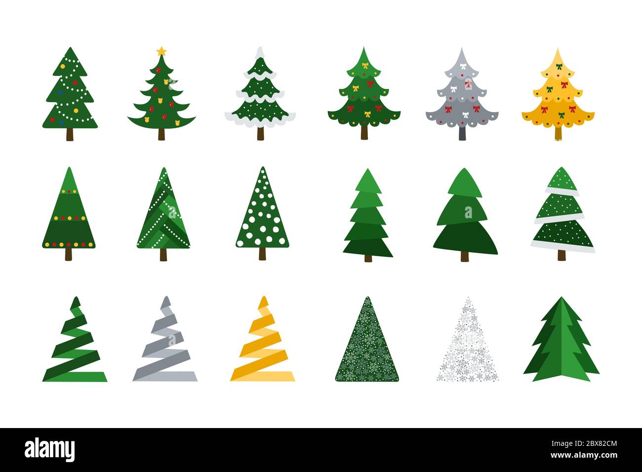 Christmas. Set of Christmas trees with festive decoration. Vector ...