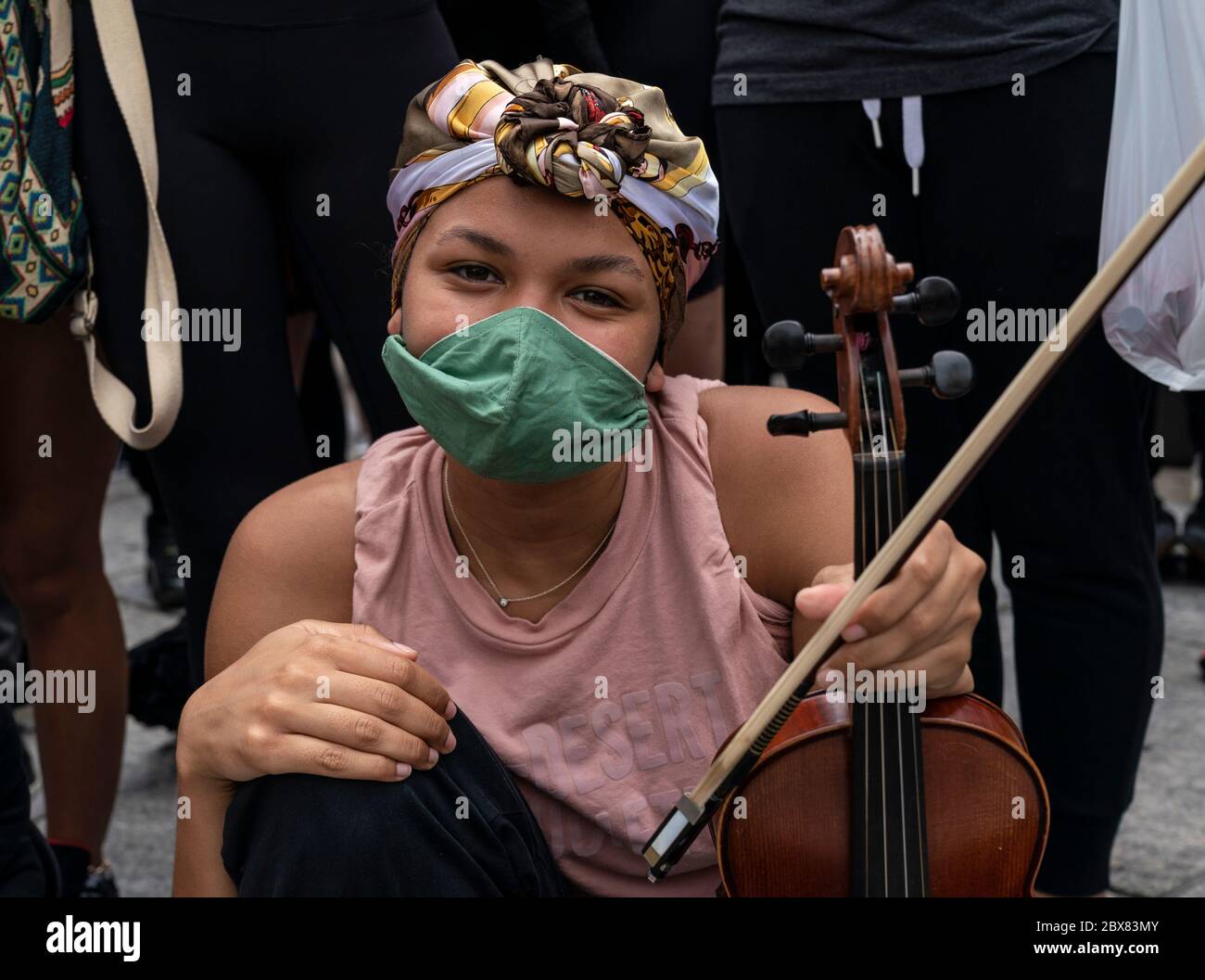 New York, NY June 5, 2020 Young violinist joined protesters for