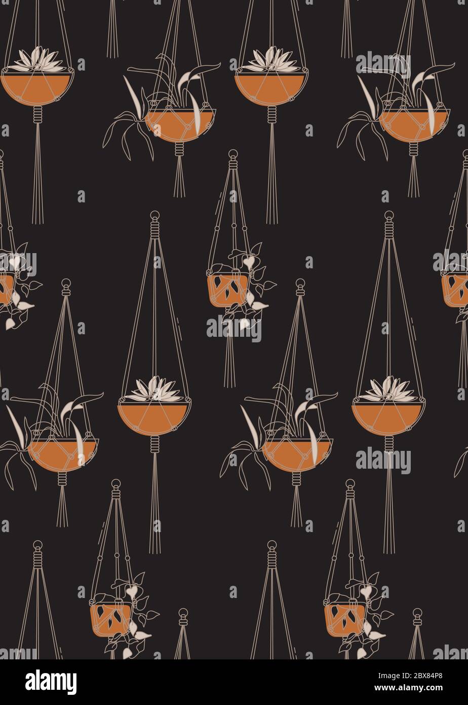 Macrame diy home plants handers seamless pattern. Boho scandinavian ...
