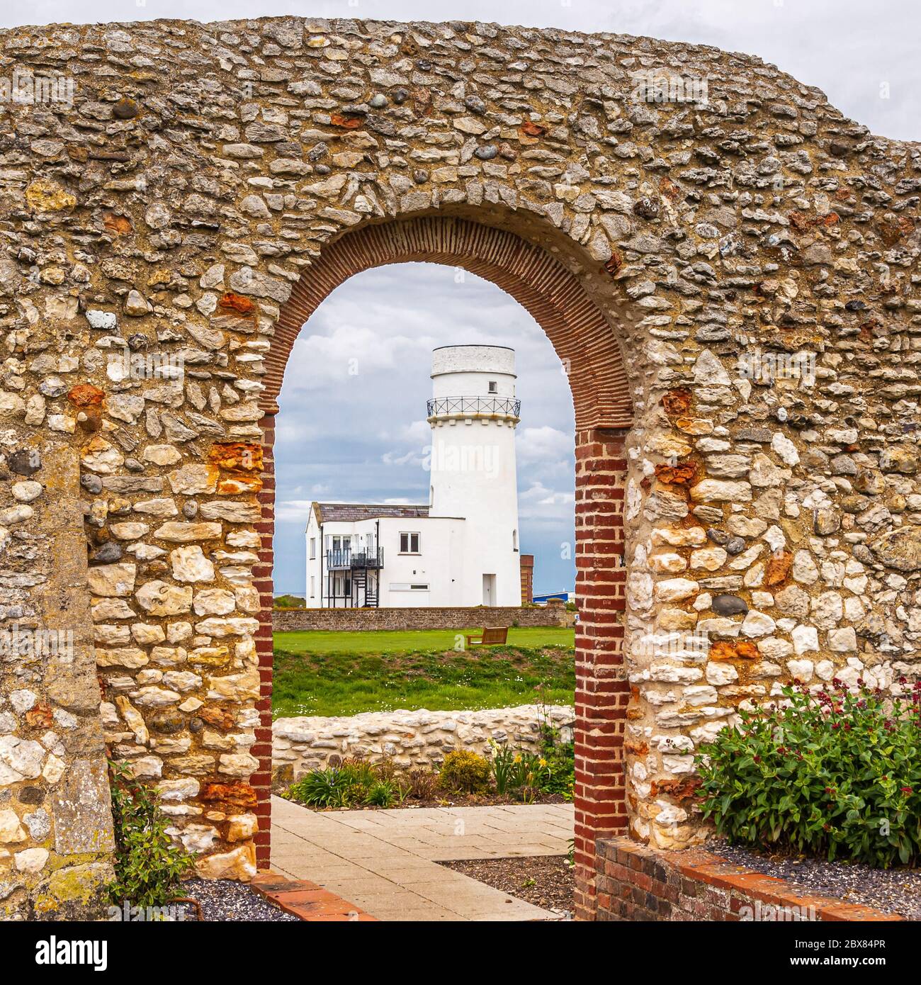 Hunstanton, Norfolk, England, UK, April 24, 2019: Hunstanton Lighthouse, built in 1840 in place of a previous one from the 17th century. Stock Photo