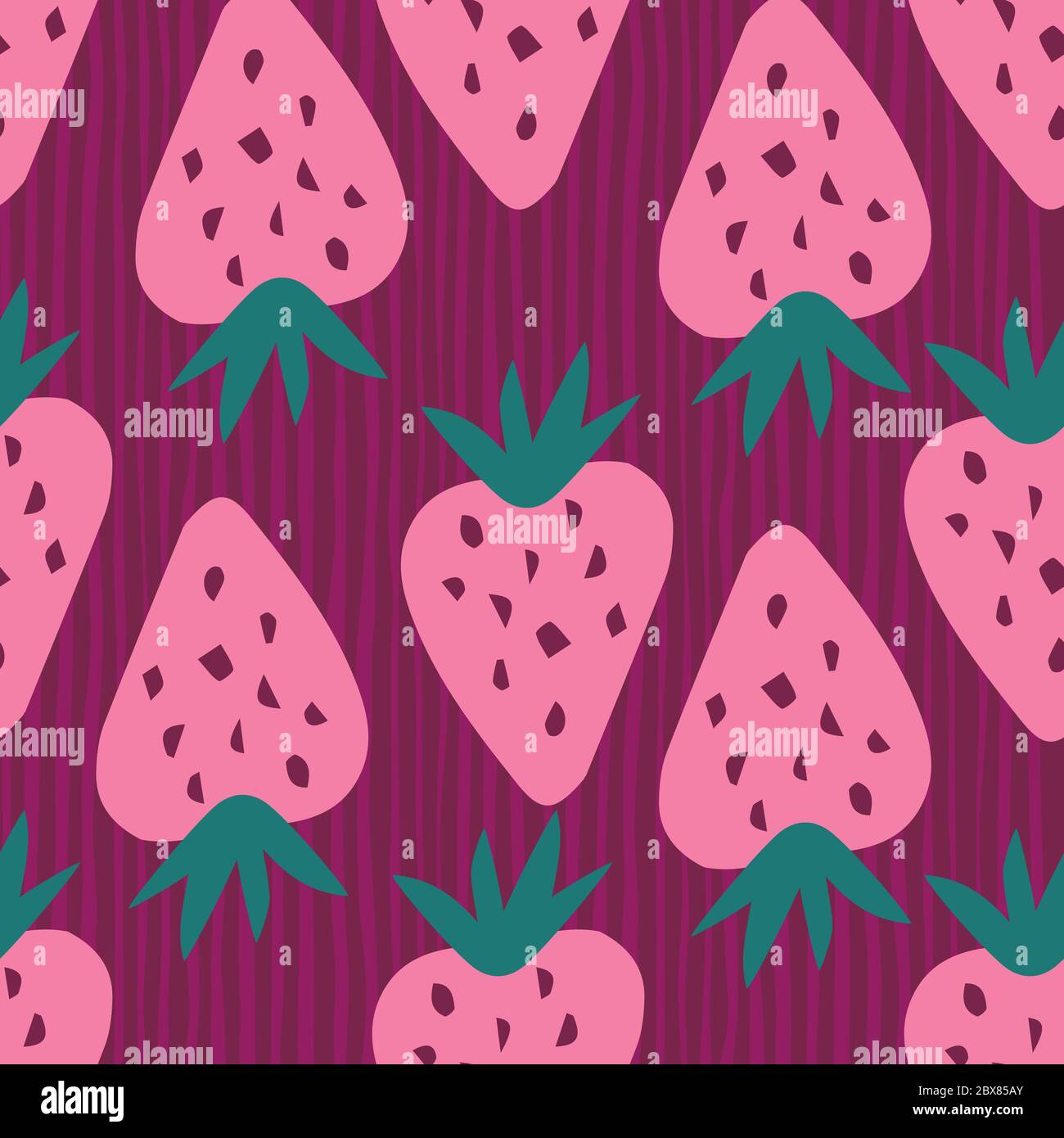Sweet Berries Backdrop Pink Strawberries Wallpaper Doodle Strawberry Seamless Pattern On Stripes Background Design For Fabric Textile Print Wrapp Stock Vector Image Art Alamy