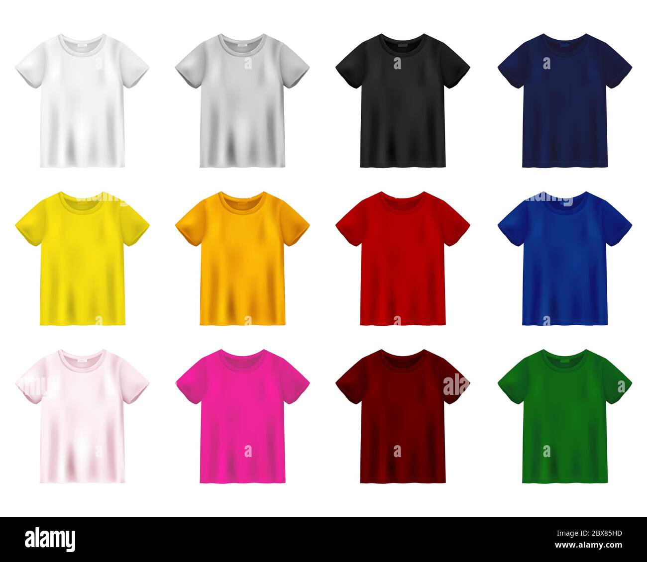 Download Set Of T Shirt Mockup Isolated On White Background Unisex Tee Template Black Red Blue Yellow Pink Orange Grey Green White And Brown Version Stock Vector Image Art Alamy