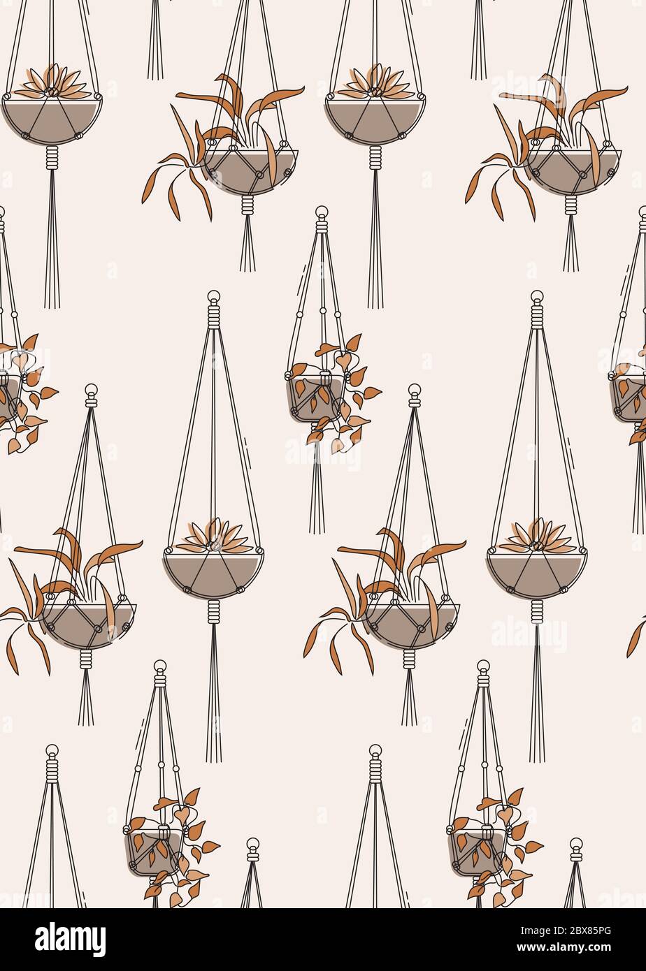 Image showcasing Macrame home plant hanger seamless pattern background. Boho rustic ...