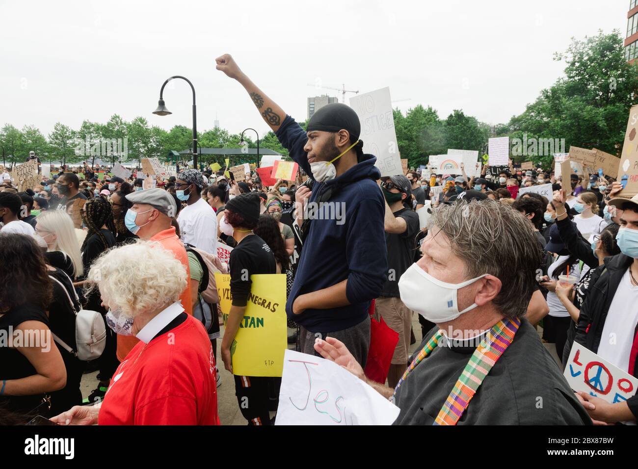 Hoboken, NJ / USA - June 5th, 2020: Black Lives Matter Peaceful Protest in Hoboken, New Jersey to advocate against anti-racism, police brutality and f Stock Photo