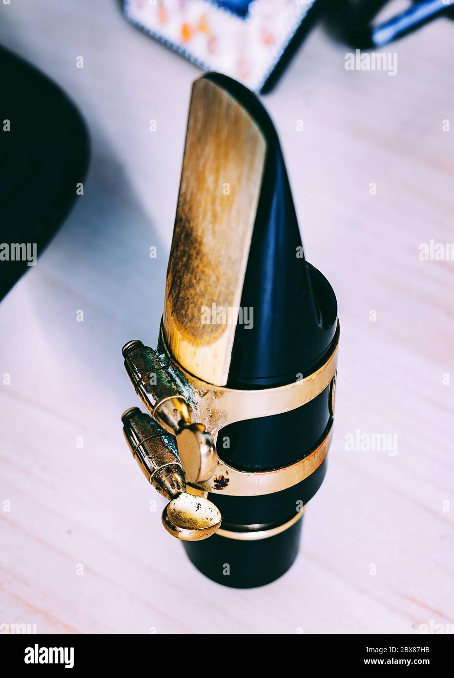 hard rubber Mouthpieces for Tenor Sax close up and selective focus