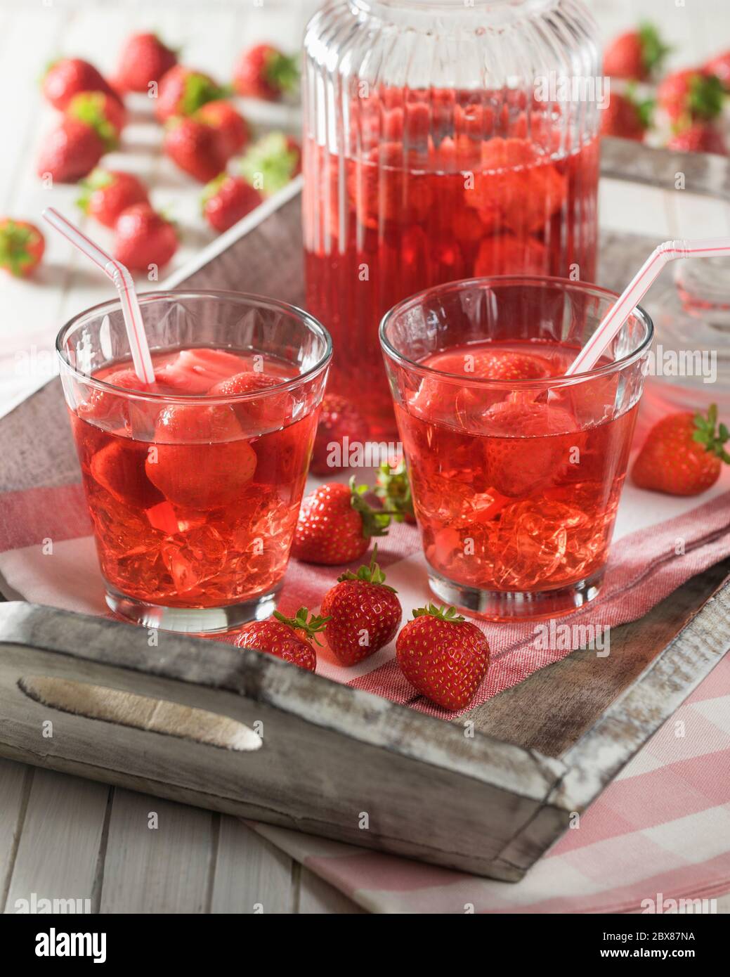 Strawberry kompot. Cold Polish and Central European fruit drink. Stock Photo