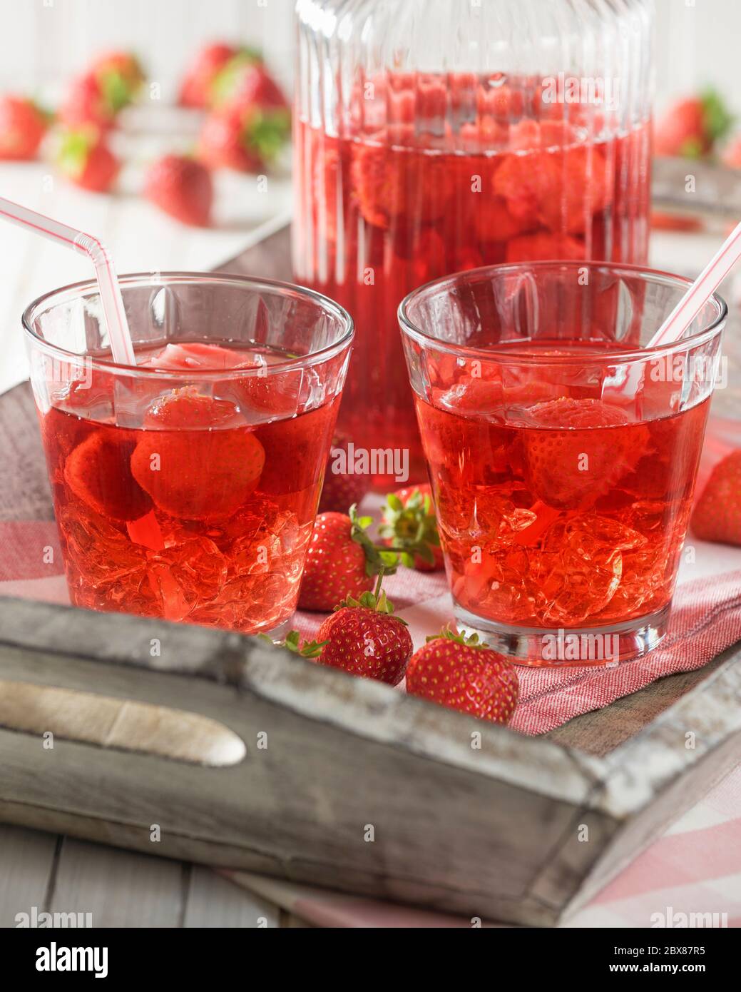 Strawberry kompot. Cold Polish and Central European fruit drink. Stock Photo