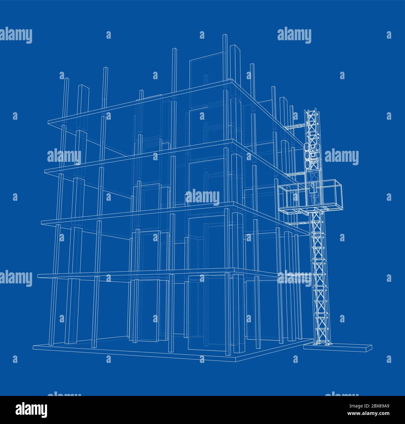 Building under construction with mast lifts Stock Vector