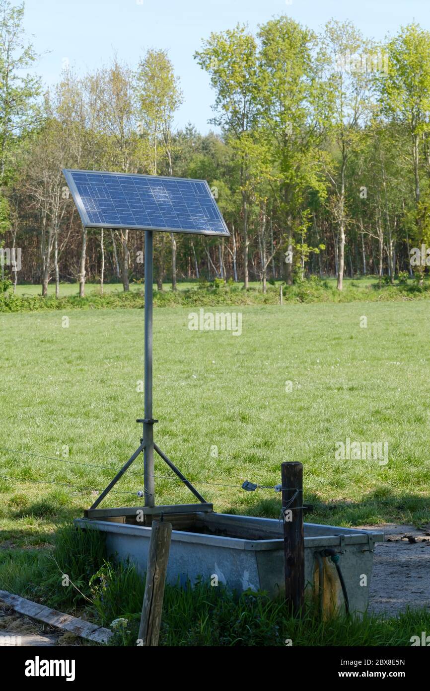 livestock water tank, which uses solar panels to pump the water out of