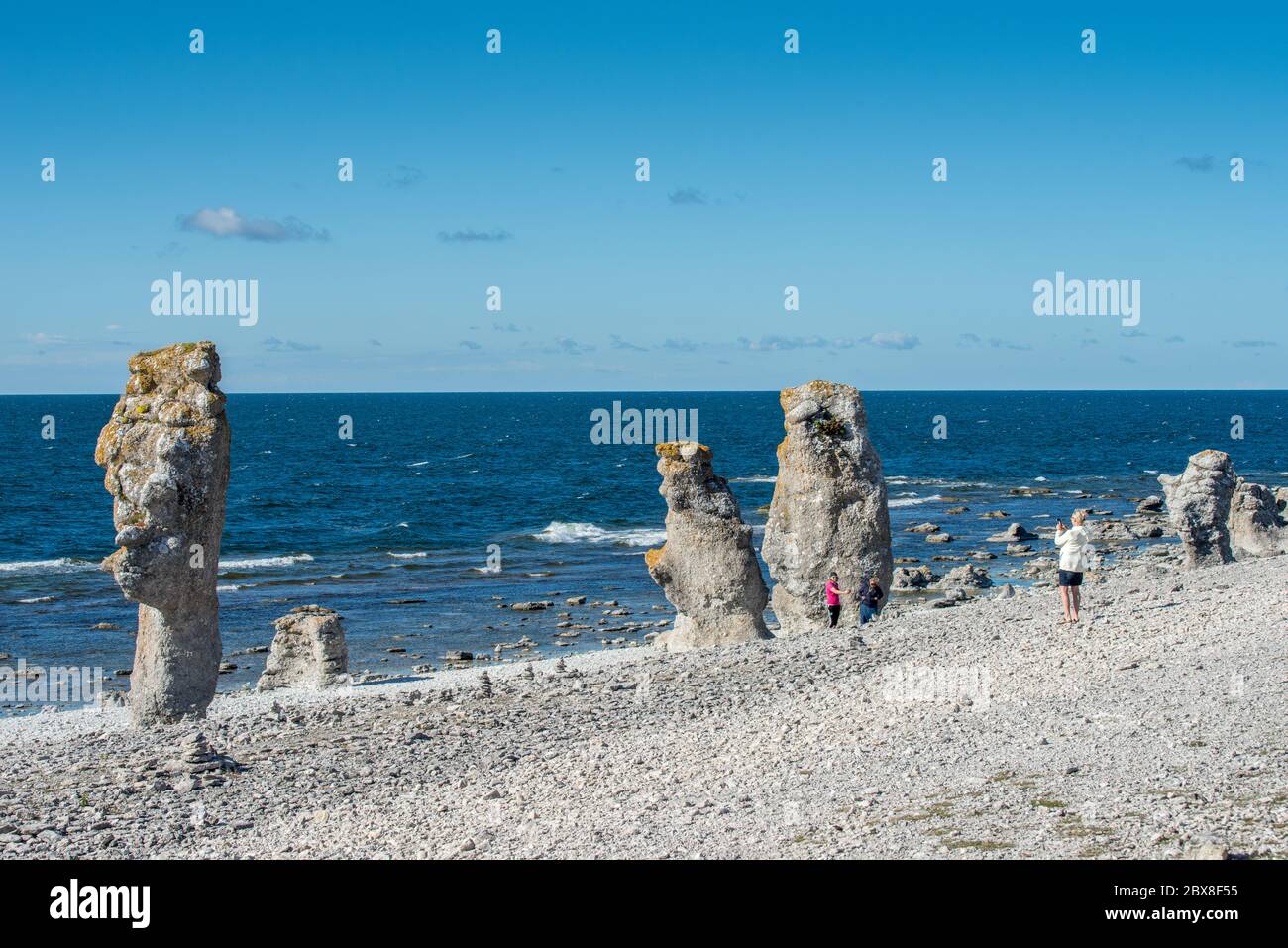 Langhammars on Fårö island in the Baltic sea. Langhammars is famous for its collection of limestone sea stacks. Stock Photo