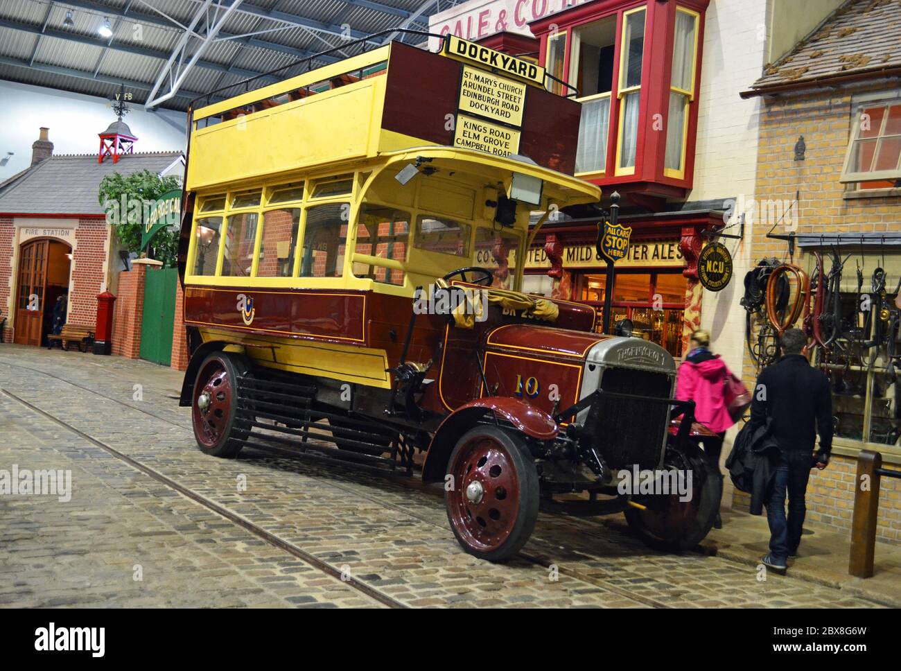 Old fashioned bus at Milestones Museum, Basingstoke, Hampshire, UK ...
