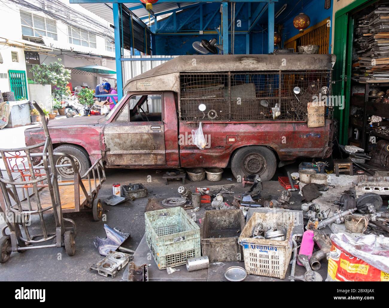 Old car in the Talad Noi area of Chinatown,Bangkok, Thailand,Southeast Asia. Stock Photo