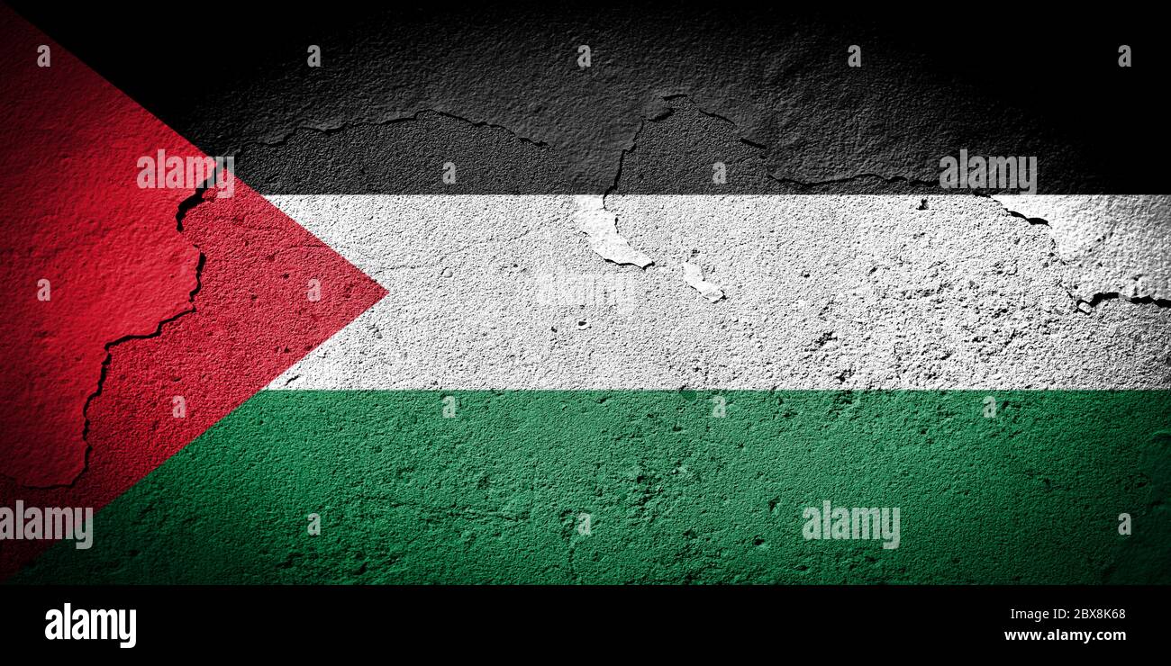 State of Palestine flag painted on grungy cracked wall Stock Photo