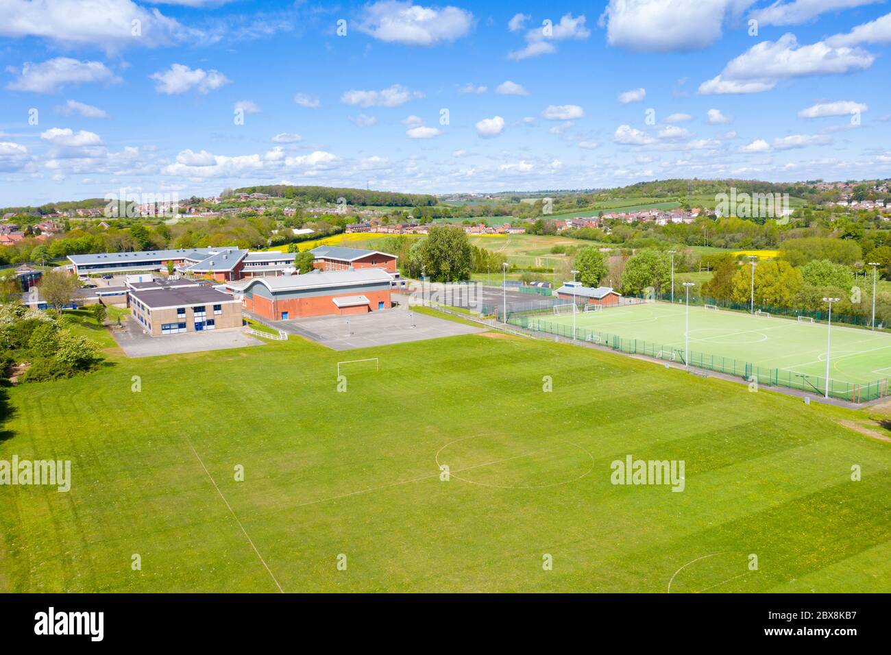 Castleford UK, 29th April 2020 Aerial photo of the Brigshaw High