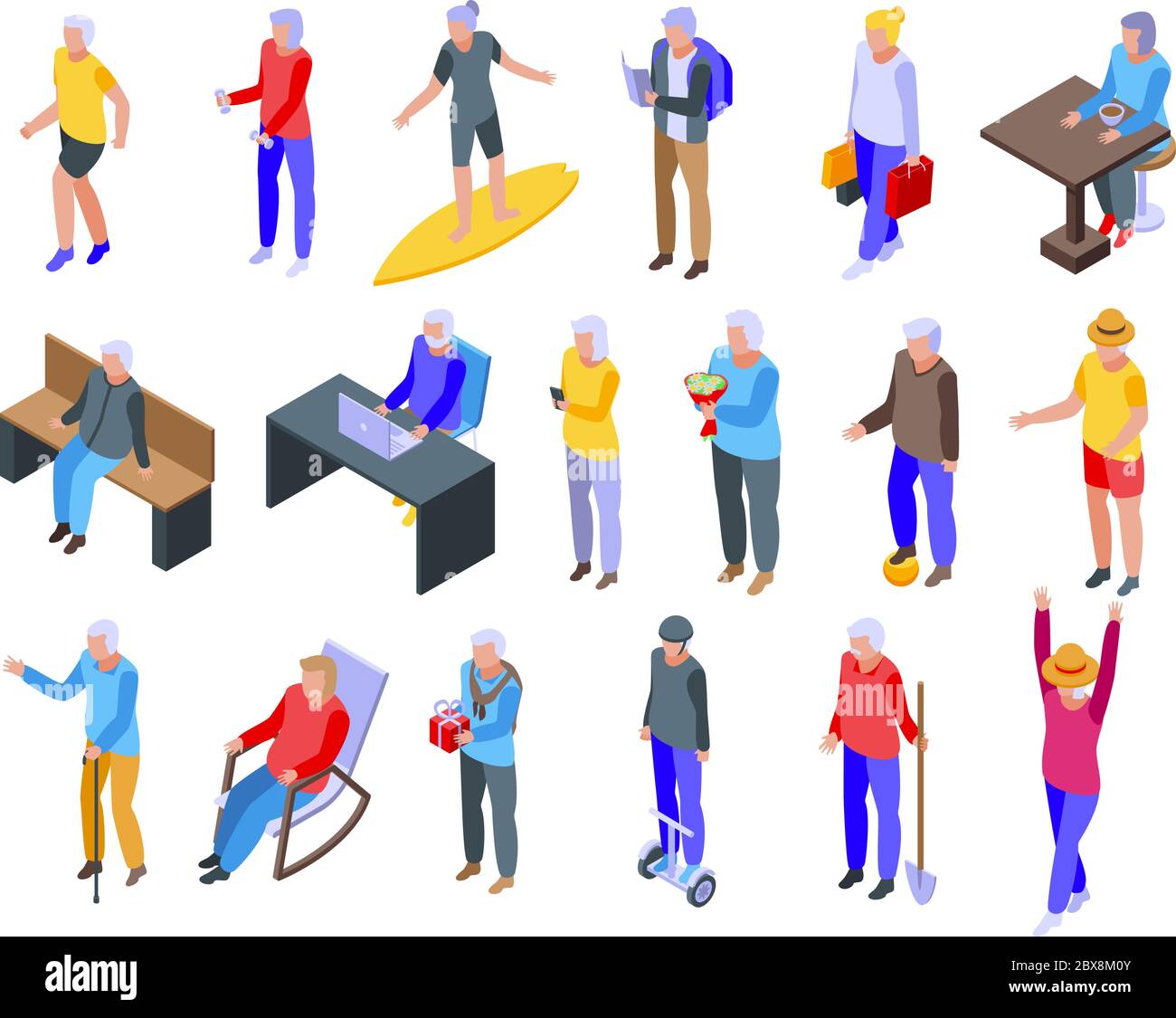 Retirement icons set, isometric style Stock Vector