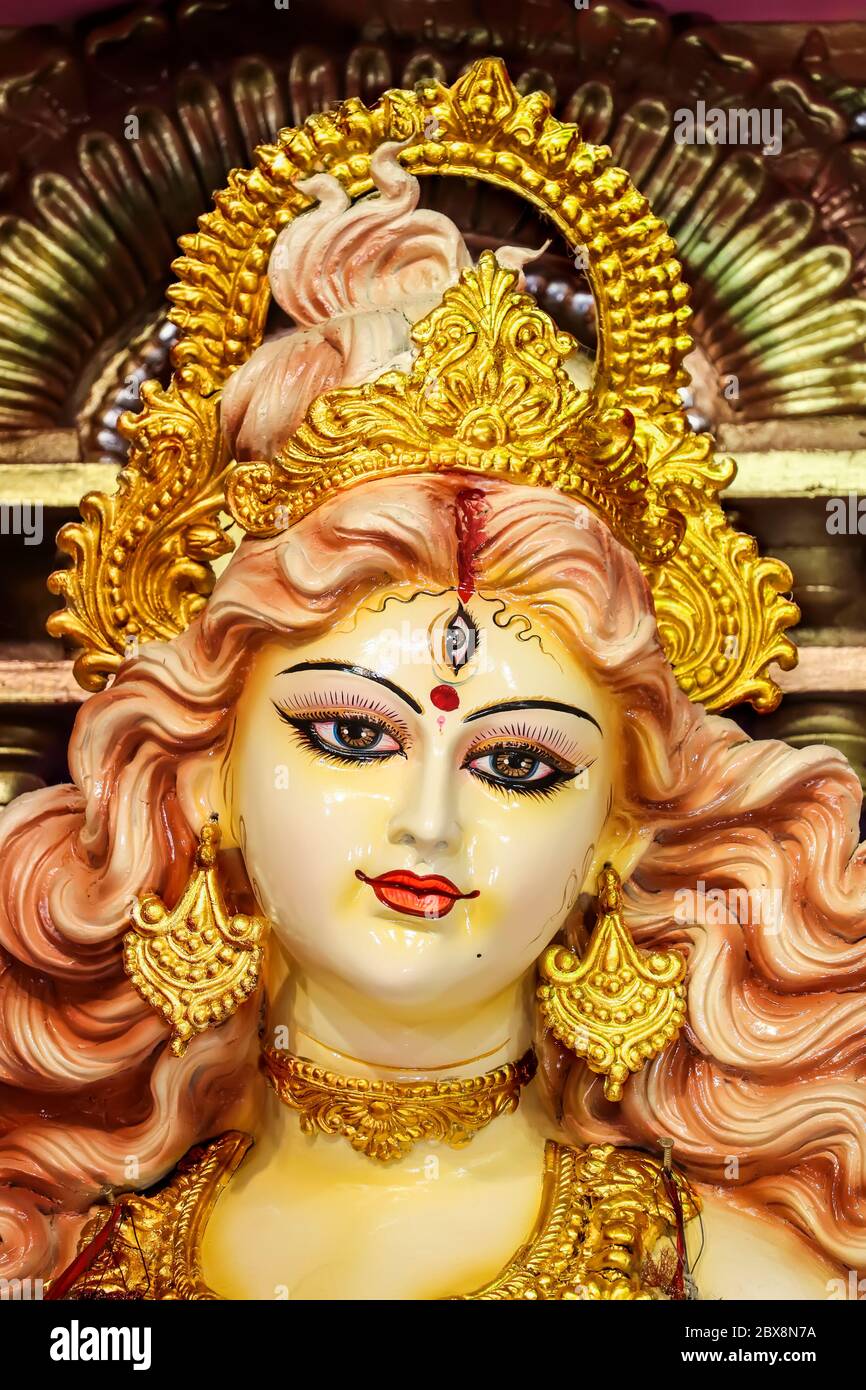 Maa Durga Blossoming Beauty Through The Golden Crown Stock Photo ...