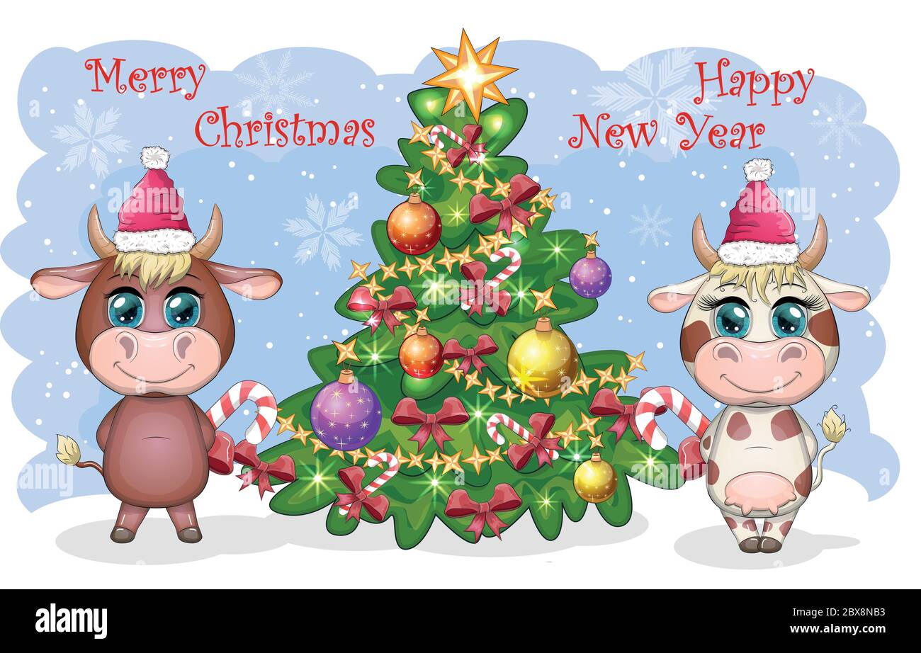 Merry Christmas and Happy New year. Funny cow in red hat with gift in cartoon style. Greeting card Stock Vector Image & Art - Alamy Merry Christmas and Happy New year. Funny cow in red hat with gift in cartoon style. Greeting card Stock Vector Image & Art - Alamy