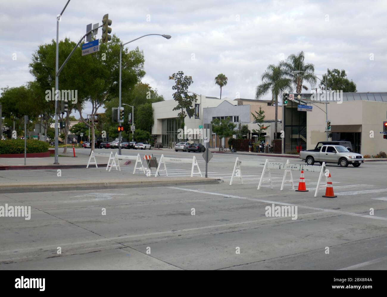 Los Angeles, California USA 5th June 2020 A general view of atmosphere of closed blocked off street as Black Lives Matter Protests happen all over Los Angeles during Coronavirus Covid-19 pandemic on June 5, 2020 in Los Angeles, California, USA. Photo by Barry King/Alamy Stock Photo Stock Photo