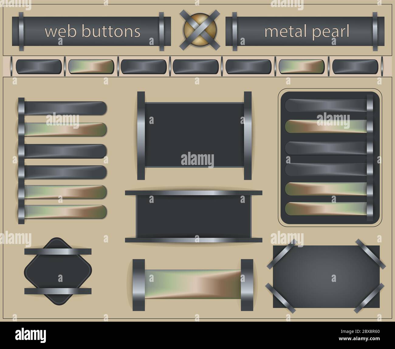 Buttons web template metal pearl, bright background vector Stock Vector