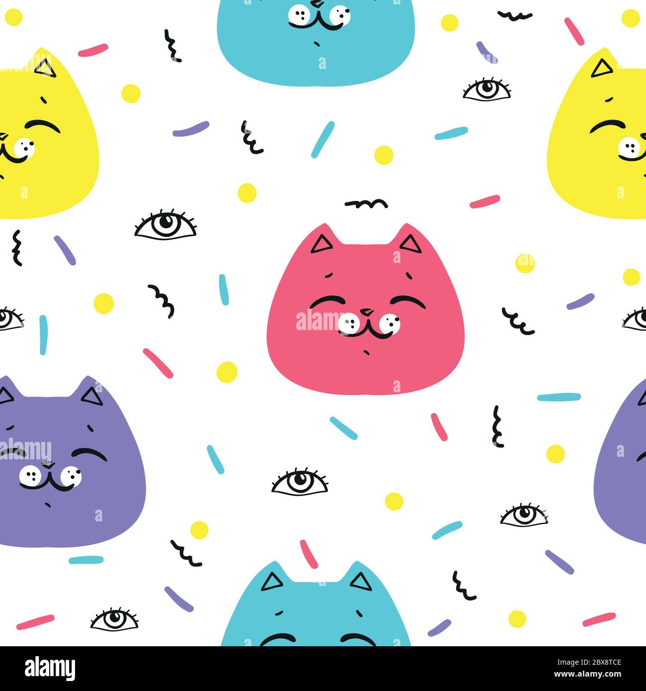 Funny cats cartoon seamless vector pattern. Cute wallpaper Stock Vector