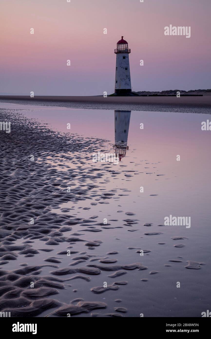 Point of Ayr lighthouse on Talacre beach, North Wales Stock Photo