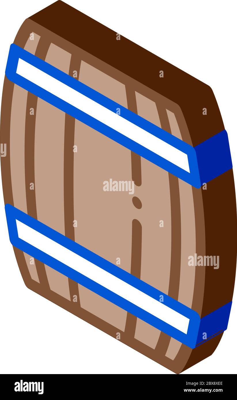 Wooden Barrel isometric icon vector illustration Stock Vector