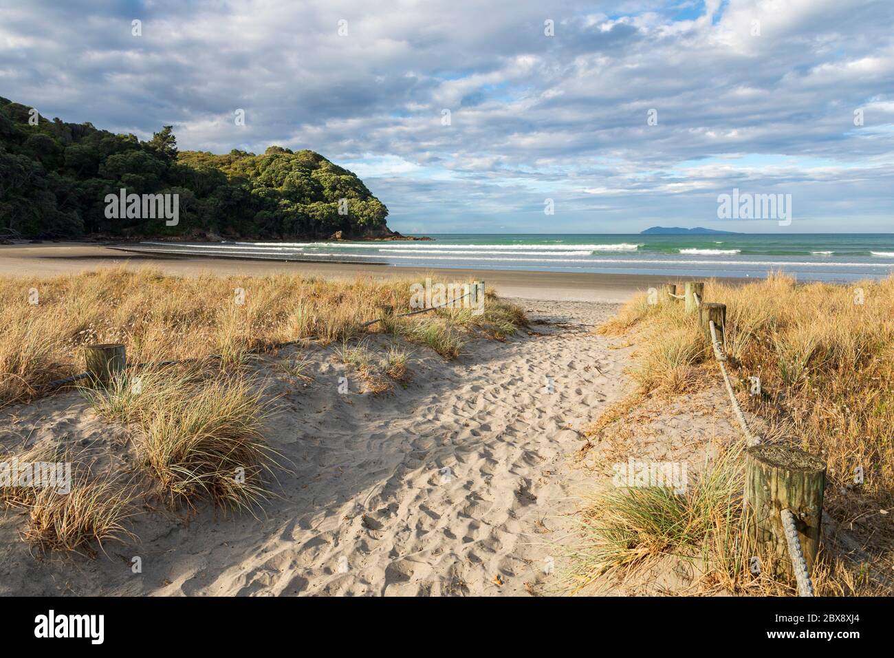 View towards Mayor Island from Waihi Beach, Bay of Plenty, North Island, New Zealand Stock Photo