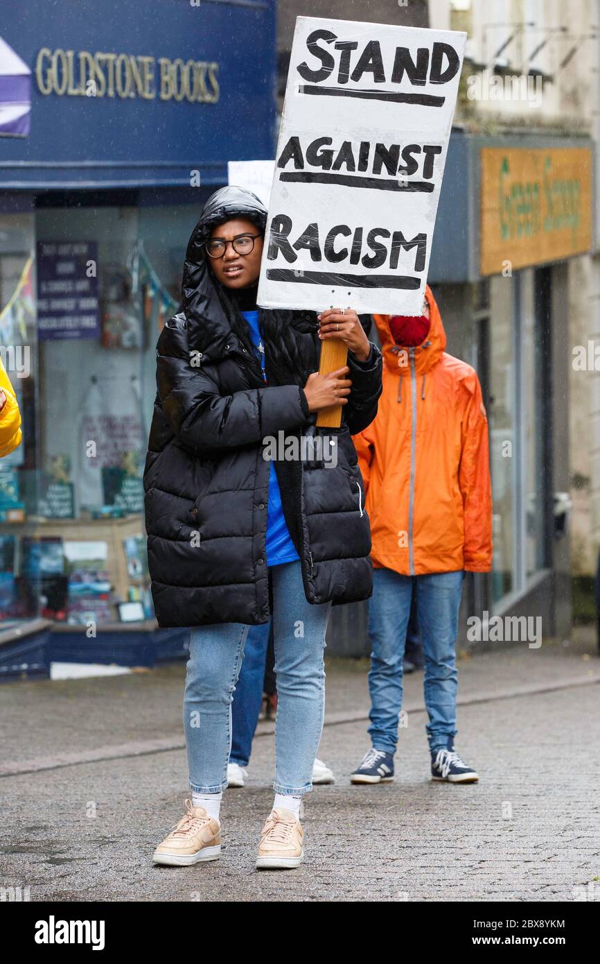 Carmarthen, UK. 6 June, 2020. People in Carmarthen protest in support of the Black Lives Matter movement. Credit: Gruffydd Ll. Thomas/Alamy Live News Stock Photo