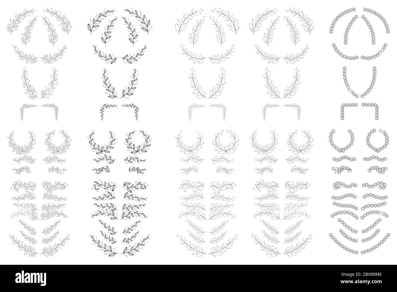 Big set of hand drawn flowers and branches with leaves, flowers ...