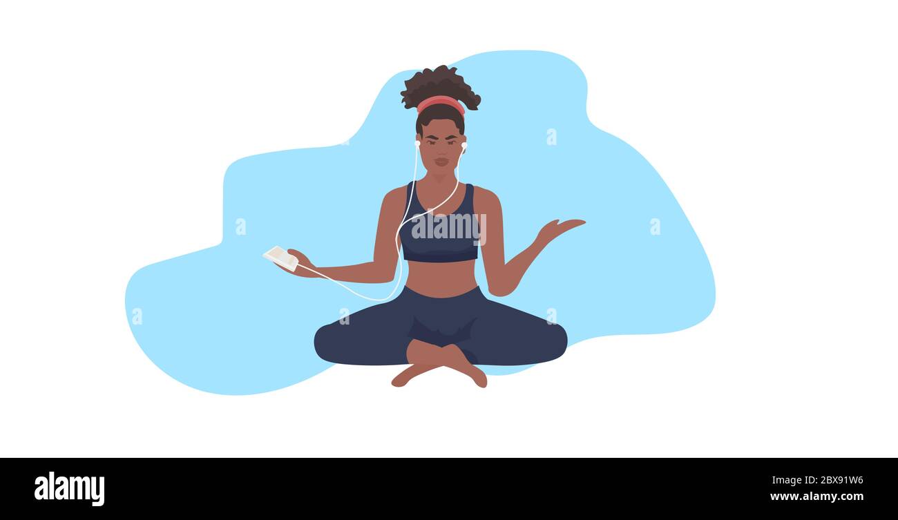woman doing yoga exercises healthy lifestyle concept african american ...