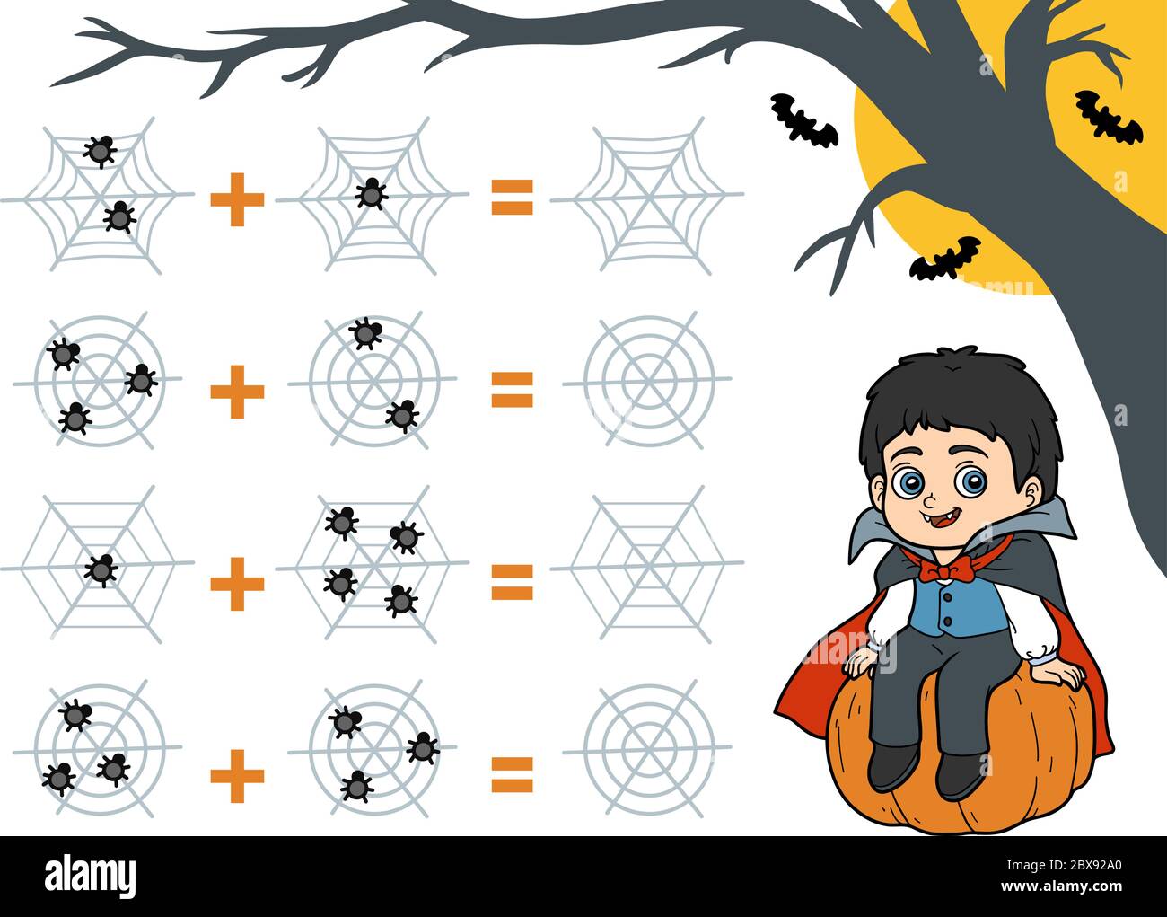 Counting Game for Preschool Children. Halloween characters, vampire. Educational a mathematical game. Stock Vector