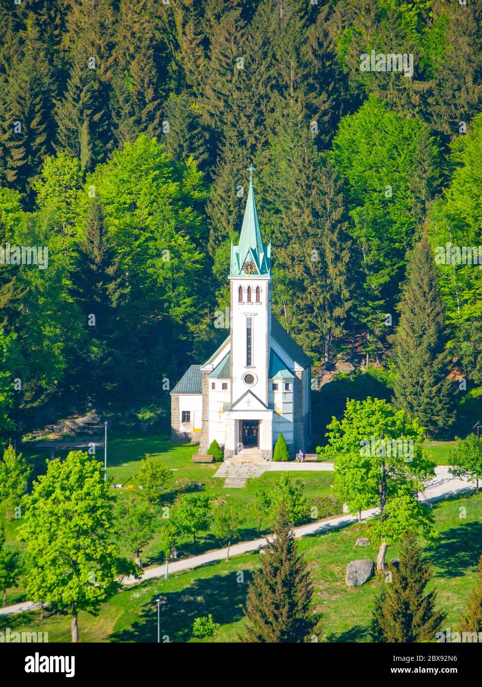 Church of St. Anthony of Padua in Bedrichov, Czech Republic. Stock Photo