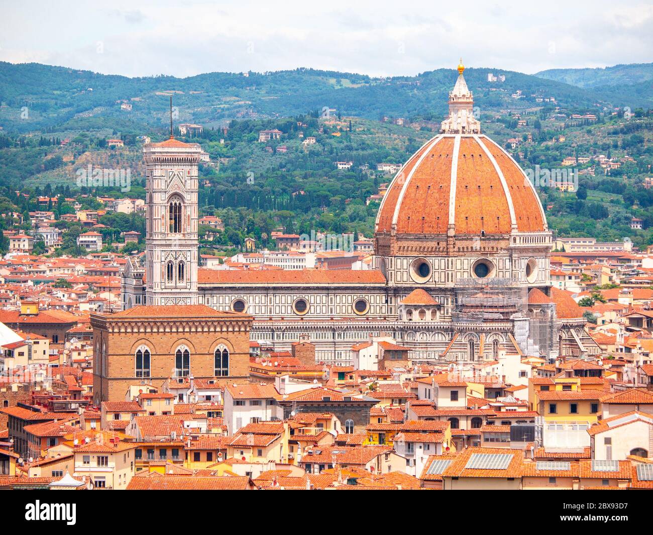 Duomo Santa Maria del Fiore and Bargello in Florence, aka Firenze, Tuscany, Italy. Aerial view of cathedral. Stock Photo