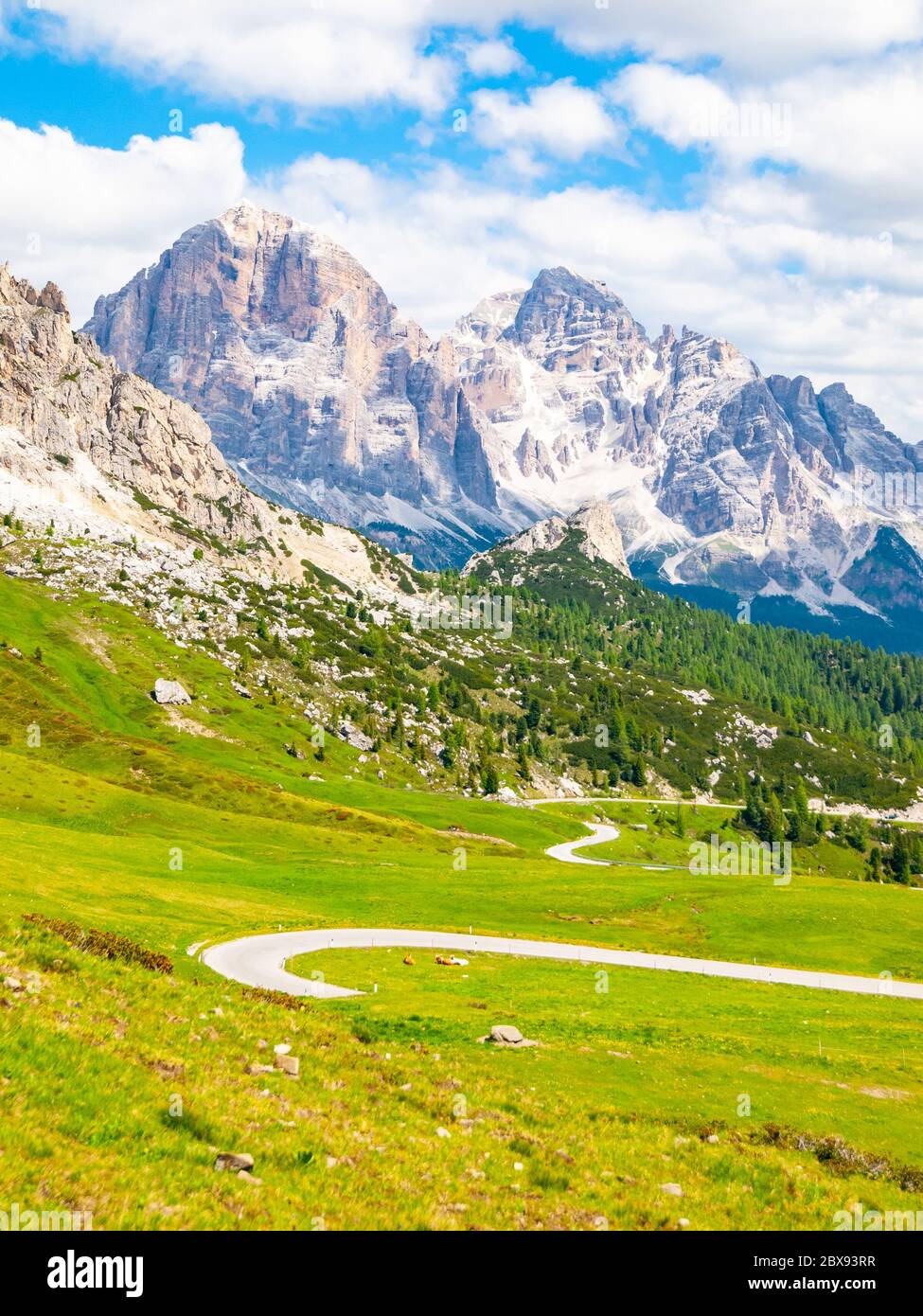 Alps dolomites landscape with mountain road hi-res stock photography ...