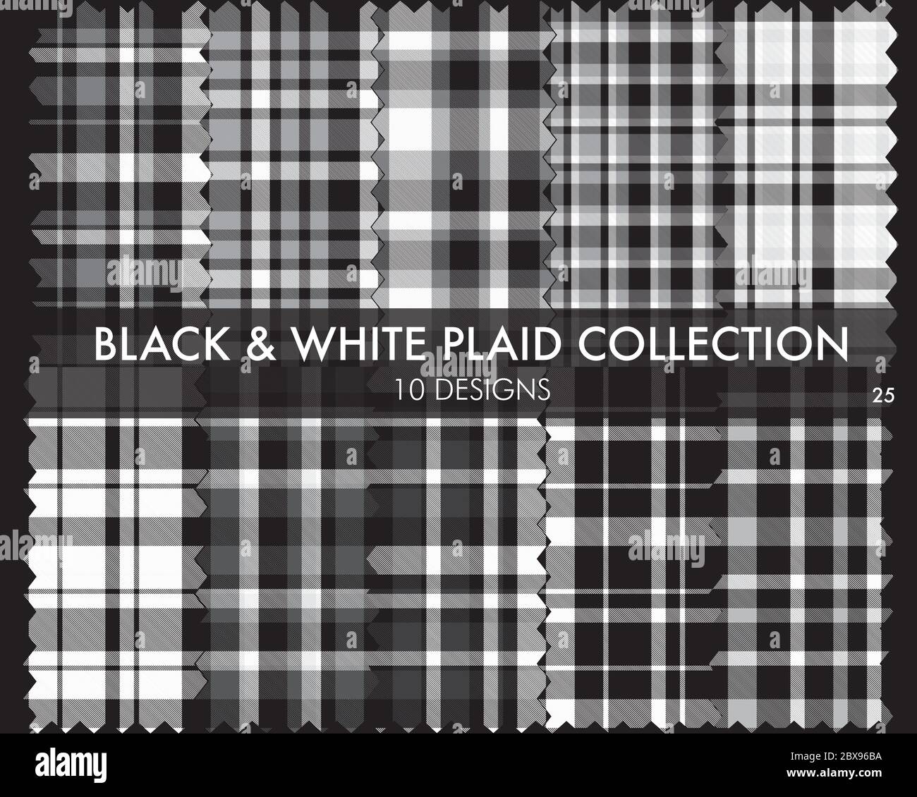 "Black and White Plaid Tartan Seamless Pattern Collection - Black and White Plaid, tartan seamless pattern collection includes 10 designs suitable for Stock Vector