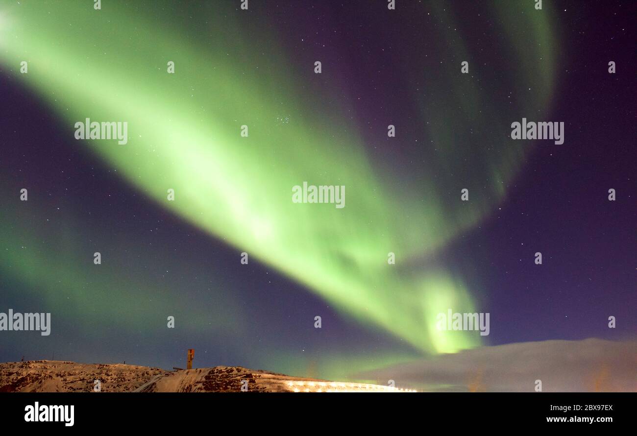 Northern Lights (Aurora Borealis) captured over Kiruna iron ore mine on 16 March 2016 Stock Photo