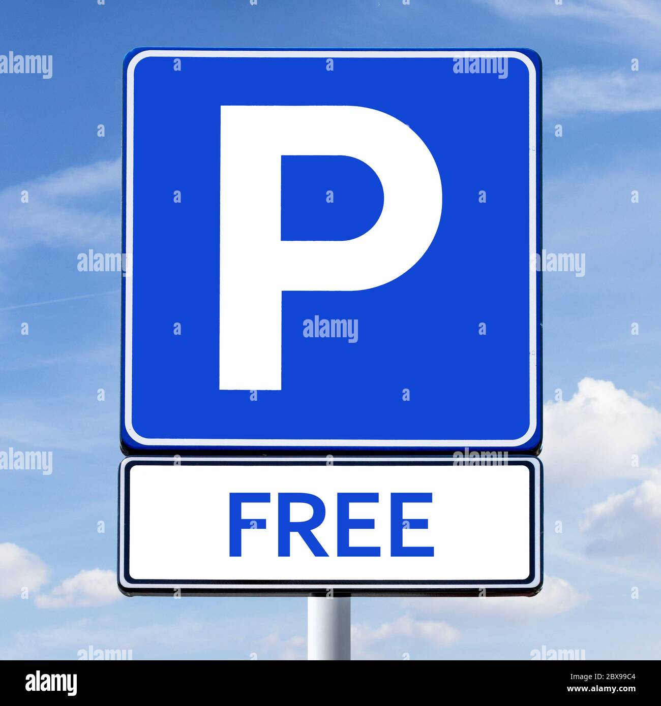 Signboard showing free parking message Stock Photo Alamy