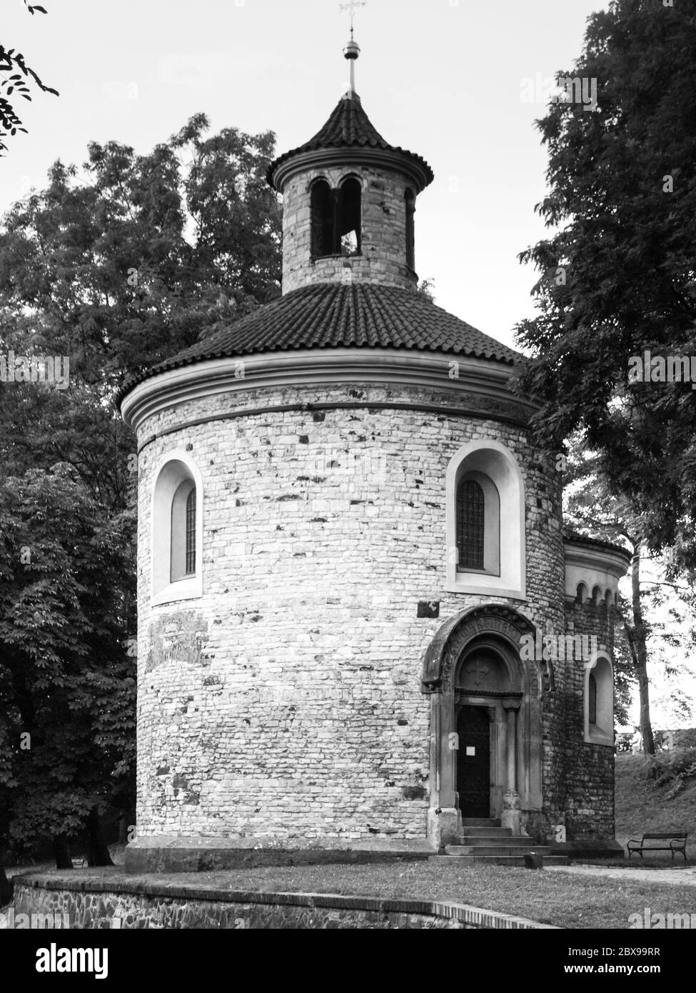 Rotunda of St. Martin on Vysehrad, Prague, Czech Republic Black and white image Stock Photo