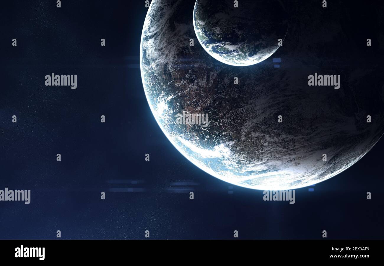 Deep space, exoplanets in light of blue star Stock Photo - Alamy