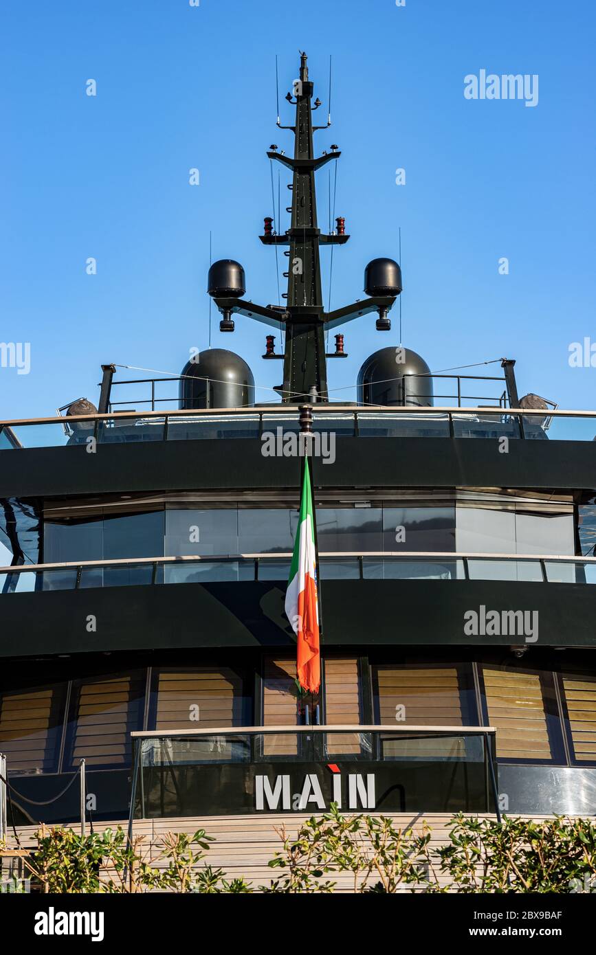 Closeup of the super yacht Main of the famous fashion designer Giorgio Armani moored in the Port of La Spezia Liguria Italy Stock Photo Alamy
