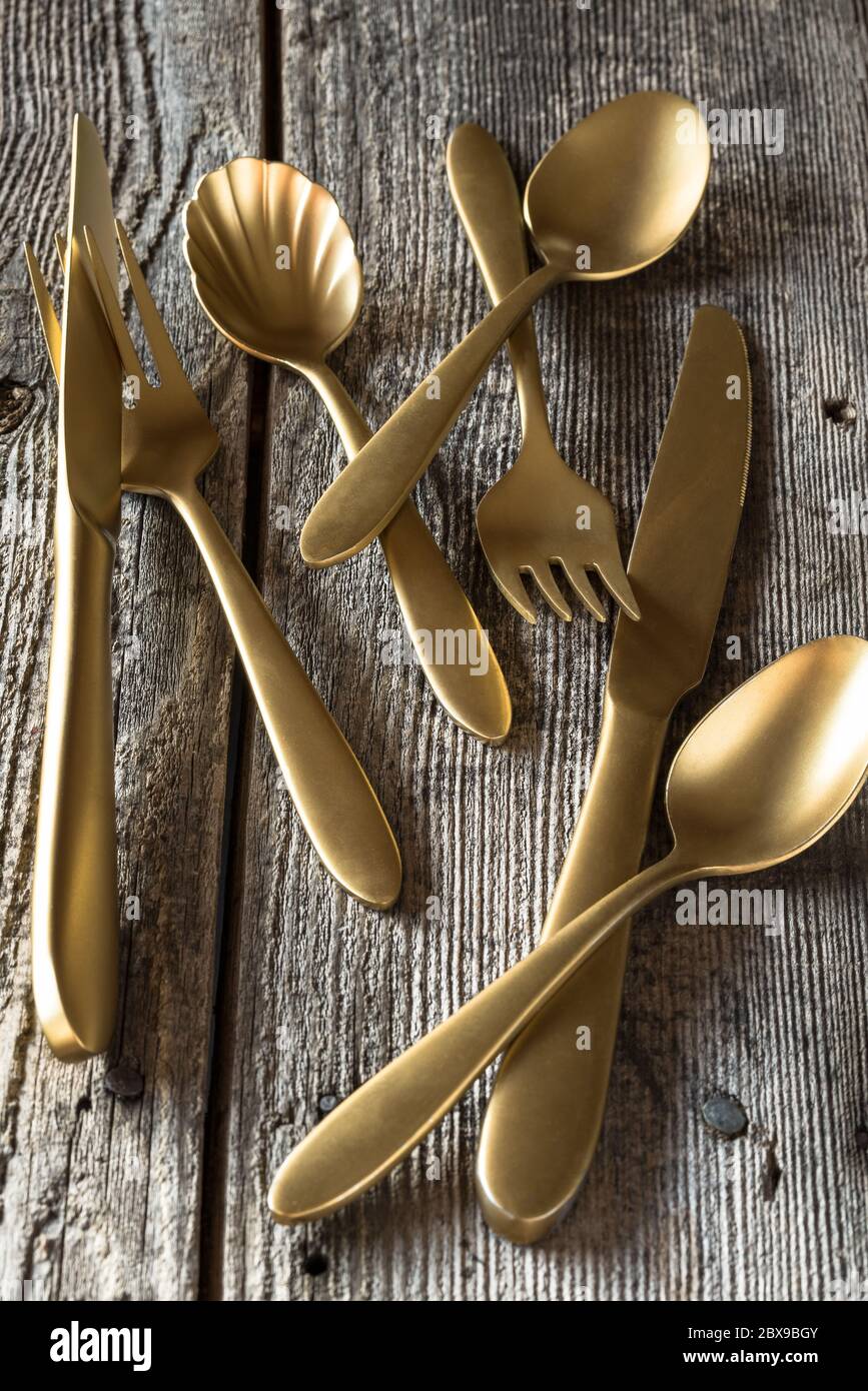 Gold Forks, Spoons, and Knives Stock Photo Alamy