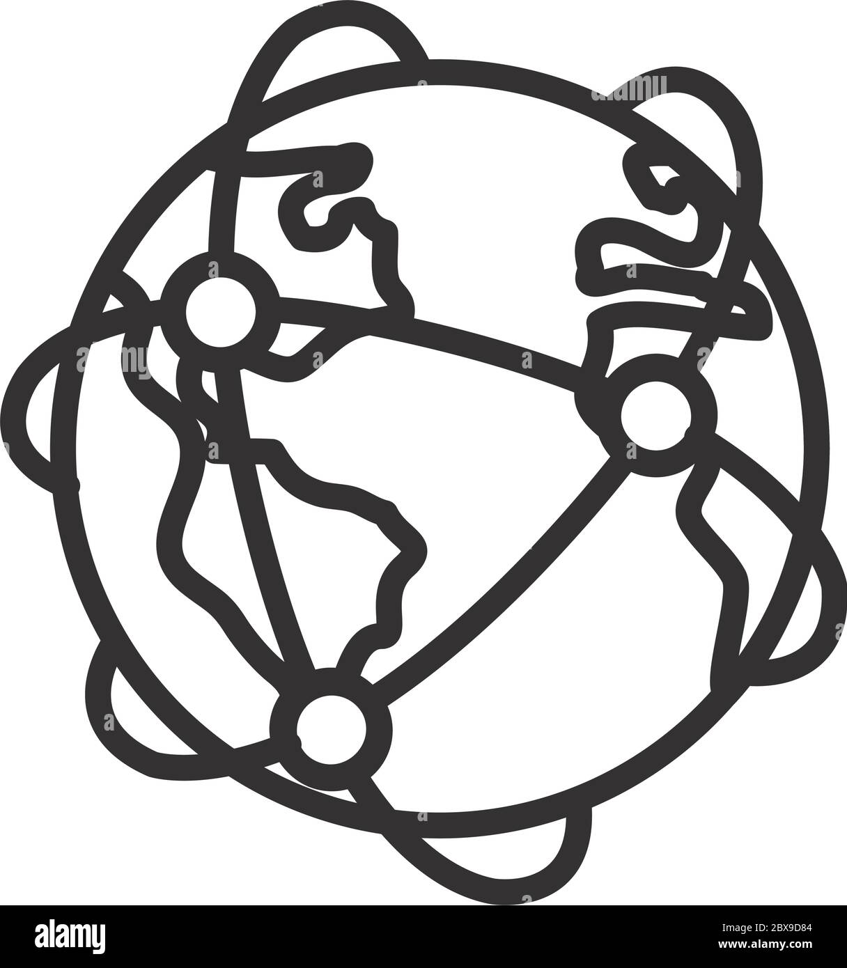 earth planet with network icon over white background, line style ...
