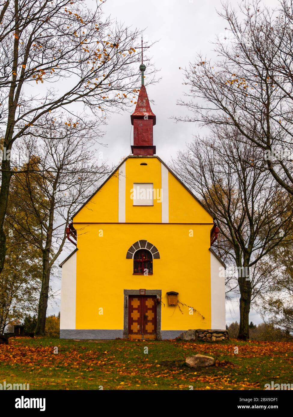 Small Chapel of Saint John of Nepomuk, or John Nepomucene, at Zubri, Trhova Kamenice, Czech Republic. Stock Photo