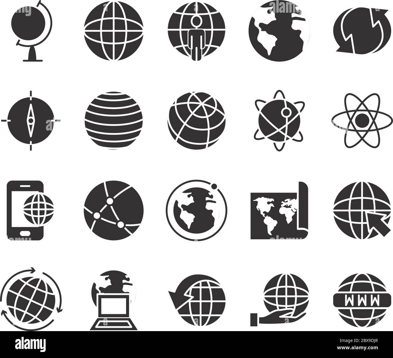 compass and world icon set over white background, silhouette sytle ...