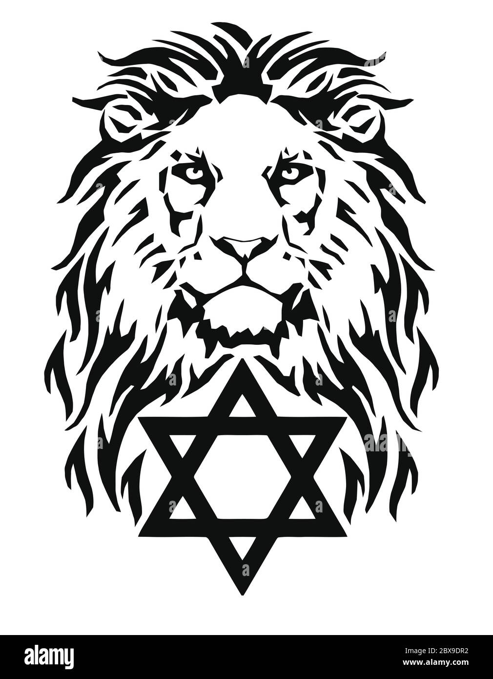 The Lion and the symbol of Judaism - star of David, Megan David,  drawing for tattoo, on a white background, vector Stock Vector