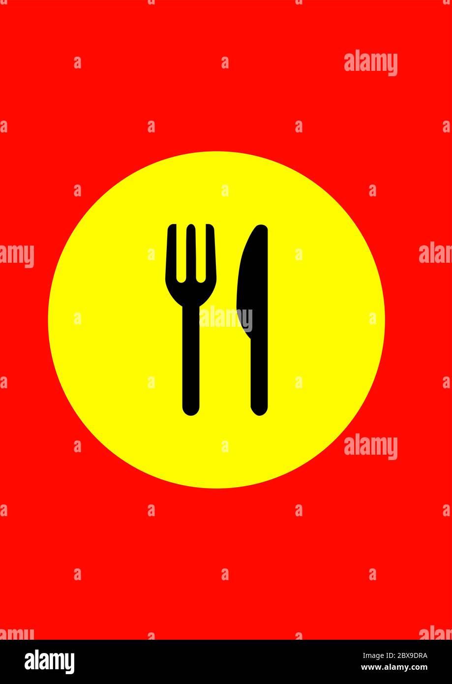 Fork and knife roadside sign pointer cafe. Stock Vector