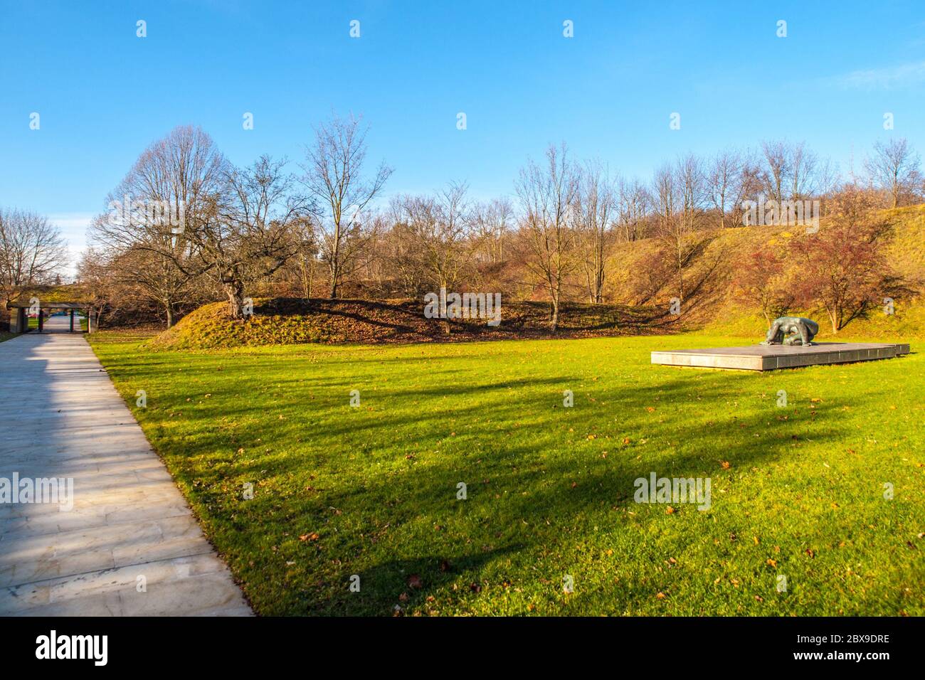 PRAGUE, CZECH REPUBLIC - DECEMBER 9, 2017: Former Kobylisy Shooting Range, Prague, Czech Republic. Place of mass executions during WWII by Nazis after the assassination of Reinhard Heydrich. Stock Photo