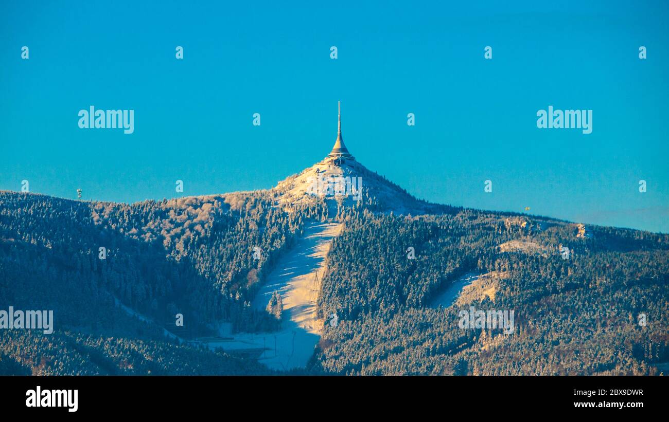 Morning sunrise at Jested Mountain and Jested Ski Resort. Winter time mood.  Liberec, Czech Republic Stock Photo - Alamy