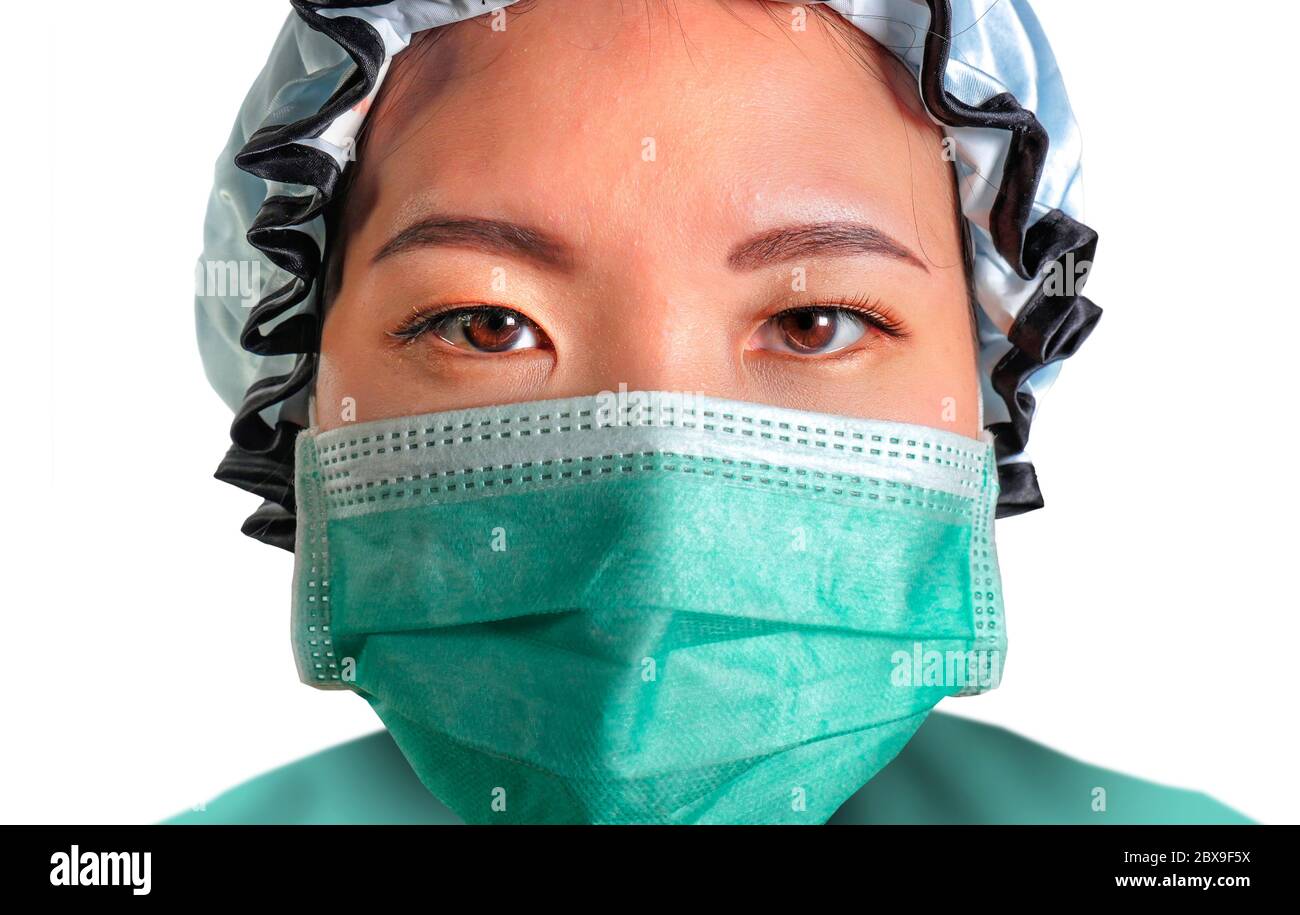 head cap face mask and scrubs 