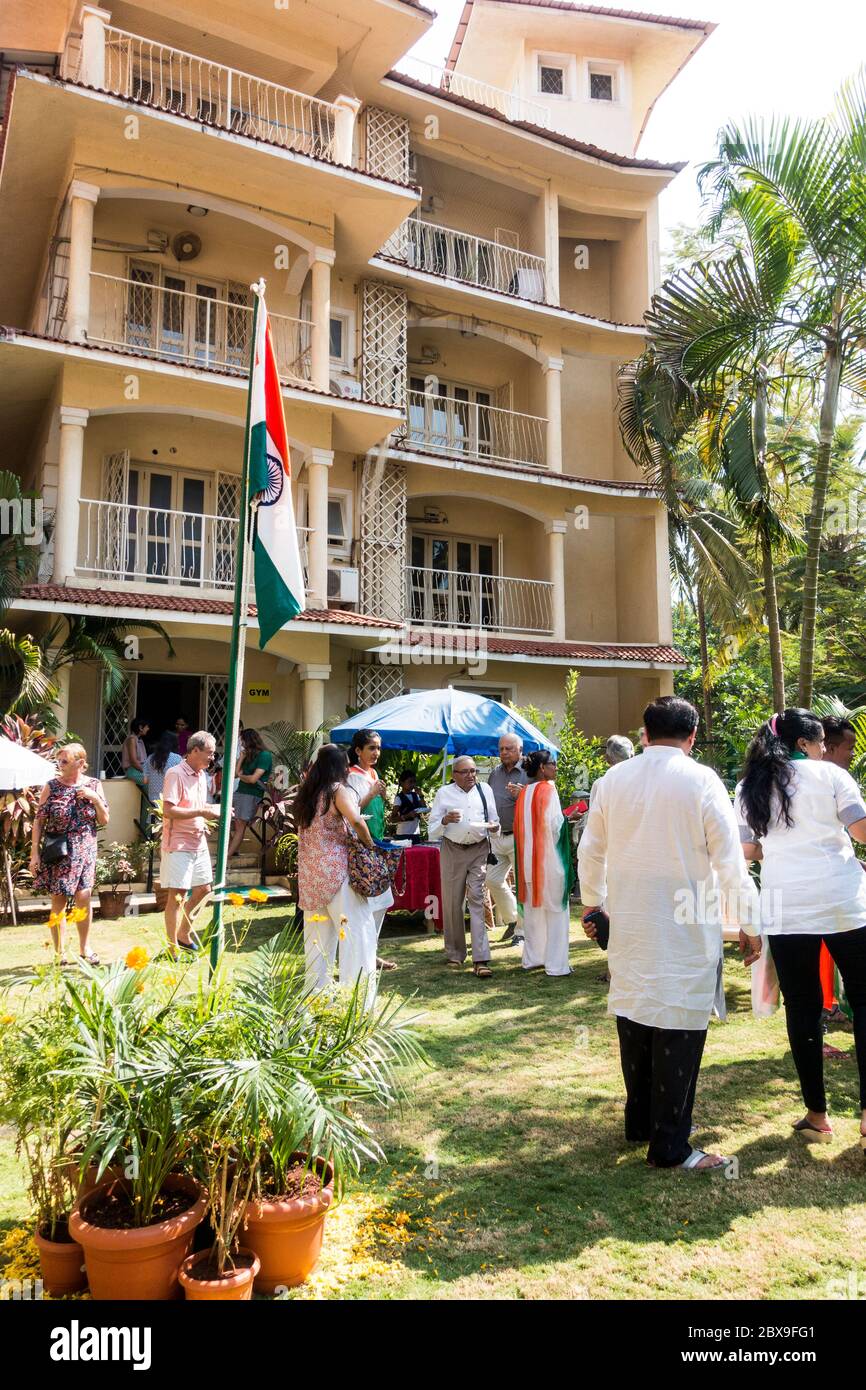 Flag raising on Republican day. Stock Photo